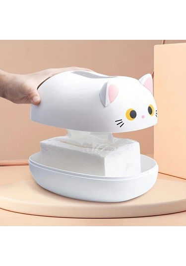 Fochsia Siyah Sevimli Kedi Desenli Mendil Kutusu, Ev Dekorasyonu Ve Organizasyonu Siyah