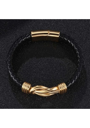 Erkekler İçin Klasik Düzensiz Deri Bileklik Paslanmaz Çelik Tokalı Charm Punk Tarzı Erkek Bileklik Takı Hediyeleri Siyah