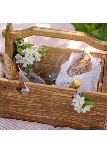 Xiaaokeji Ahşap Dış Mekan Katlanır Piknik Masası, Dönüştürülebilir Depolama Ahşap Sepet Kahverengi