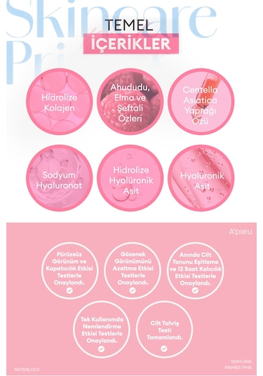 Ton Eşitleyici Aydınlatıcı & Nemlendirici Makyaj Bazı Cushion A'pıeu Waterlock Skin Care Primer Pink