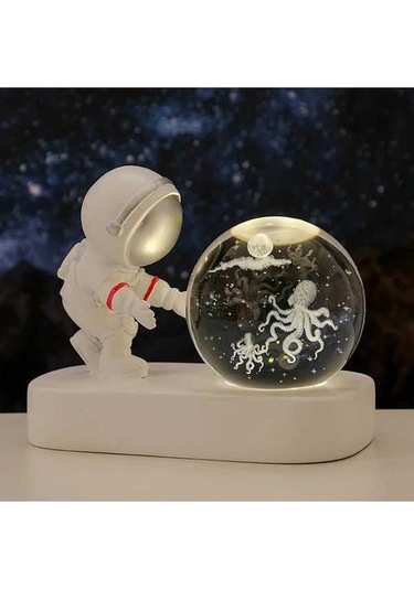 Fastbuy Ahşap Ahtapot Gece Işığı, Usb Şeffaf Cam Küre Lamba, Ev Ofis Dekoru, Doğum Günü Hediyesi, Kozmik Astronot Sevgili Ah Ahşap