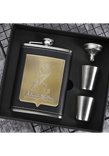 Sones Taşınabilir Paslanmaz Çelik Kalça Matarası Seti Şarap Kadehi Hunisi, Stil: 8oz Old Man Patch Core