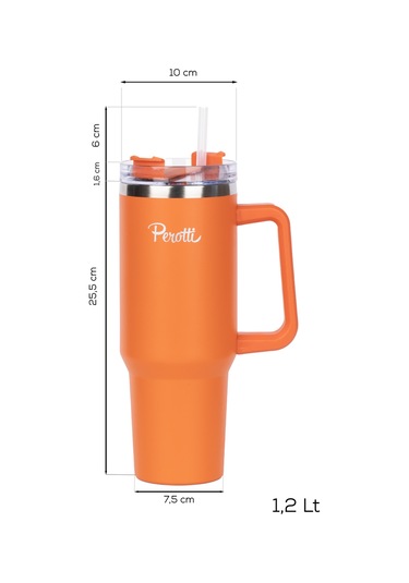 Perotti 17236-5 Colte V2 Paslanmaz Çelik Sporcu Termos Bardak Matara Turuncu 1,2 Lt Turuncu