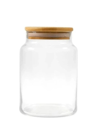 Qerhome Vakumlu Bambu Kapaklı Cam Erzak Kavanozu 1 Adet 4 Litre Şeffaf