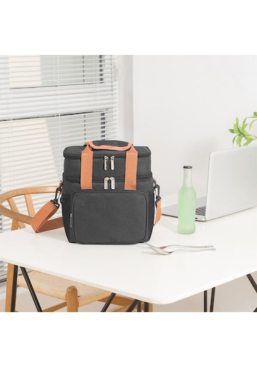 Lemestar Siyah Çift Katlı Isı Saklama Çanta, Su Geçirmez Dış Etkinlikler İçin Büyük Kapasiteli Leak-proof Yemek Çantası Siyah