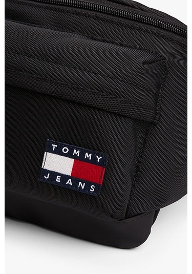 Erkek Yazı Şeritli Bum Bag Askılı Bel Çantası - Siyah Triple Black