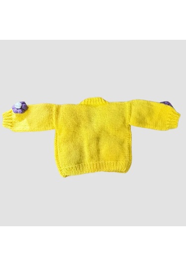 Uretti - Gülnur 2184 - El Örgüsü Mor Çiçekli Kız Çocuk Hırka 5 Yaş - Sarı Sarı