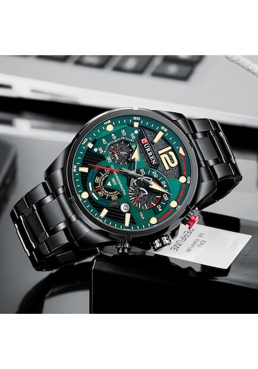 Curren 8395 Çelik Kayışlı Quartz Kol Saati Siyah - Yeşil