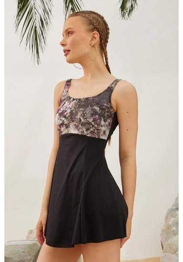 Şortlu Elbise Mayo Etekli Mayo Yüzücü Mayo S125-92 Siyah