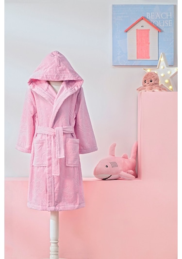 Girl Unicorn Kapüşonlu Kadife Çocuk Bornozu 5/6 Yaş Pembe