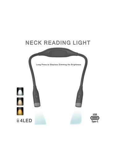Boatshop1 1 Adet Siyah Led Boyun Okuma Lambası Usb Şarj Edilebilir 3 Renk Ayarlanabilir Parlaklık Bükülebilir Kol Rahat Ve Hafif Siyah