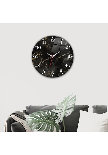 Decorita Cam Saat | Black Marble | Çap40cm Çok Renkli