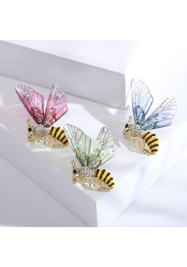 Yeşil Blucome Trendy Moda Damla Yağ Kakma Rhinestone Arı Broş Çevik Böcek Pin Ceket Takım Elbise Aksesuarları Yeşil