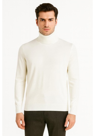 Huffa Erkek Slim Fit Boğazlı Erkek Triko-7430 Ekru