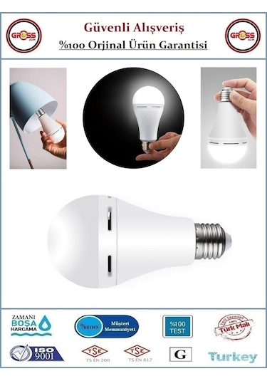 Helios Şarjlı Led Ampul - 9 Watt - 6500k - Beyaz Işık 1
