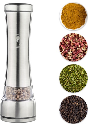 Teltree 304 Paslanmaz Çelik Baharat Değirmeni - Akrilik Gövde, Ayarlanabilir Öğütme, 300ml Kapasite 112 Karakter Gümüş