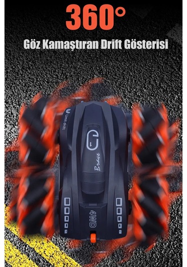 Uzaktan Kumandalı Işıklı Çok Yönlü Drift Tekerlekli Dublör Akrobat Araba Stunt Drift Car - Turuncu Turuncu