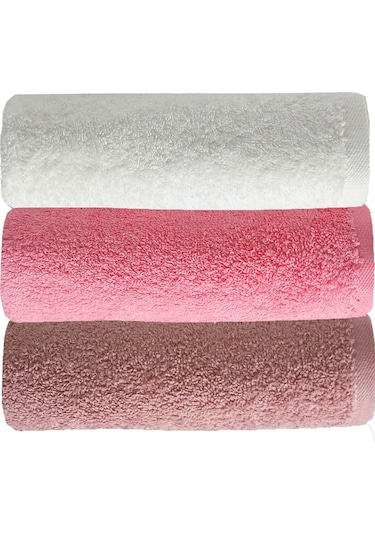 3 Lü Renkli El Yüz Havlu Seti %100 Pamuklu Natural Harmony Pembe