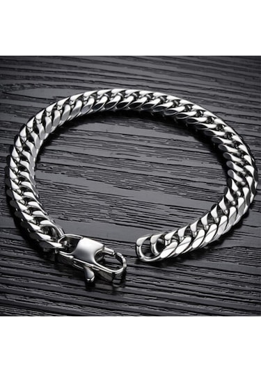 Chavin 8 Mm. 20 Cm. Gri Çelik Erkek Bileklik Dg35 Beyaz