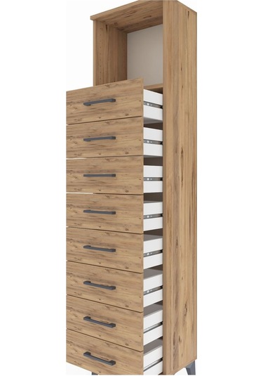 Arges Dolap Tek Raflı 8 Çekmeceli 44x30x182 Çam-çam Çam
