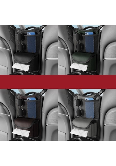 Koltuklar Arası Araba Düzenleyici Çok Fonksiyonlu Saklama Çantası Ön Ve Arka Çift Kullanımlı Mendil Kutusu Siyah