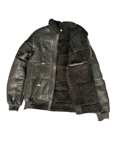 Patchwork Kürk-süet Hakiki Deri Yakalı Biye Ve Triko Detaylı Mont Siyah