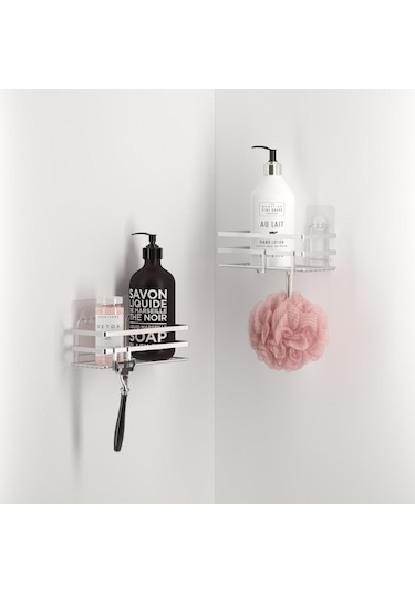 TEKNOTEL YAPIŞKANLI KANCALI 2 ADET BANYO RAFI SİLVER ST281H Çok Renkli