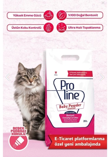 Proline Bebek Pudrası Kokulu Bentonit Kedi Kumu 20 Lt
