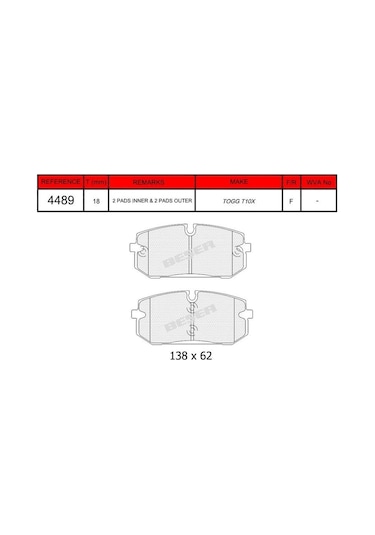 Bsr Fren Balatası Ön Togg T10x