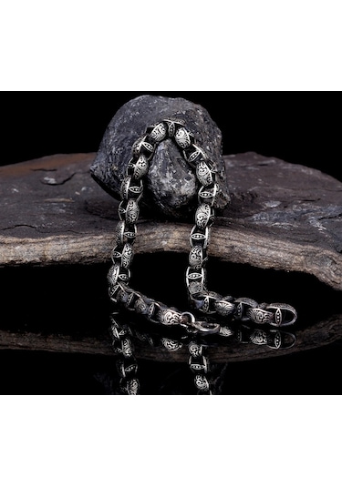 925 Ayar Gümüş Desen Motifli Erkek Bileklik