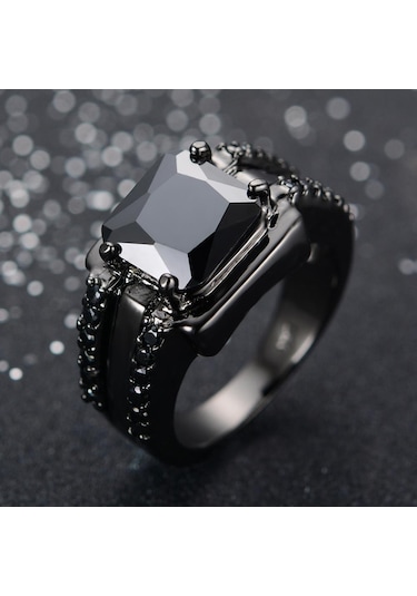 Mavi Vintage Erkek Kadın Kristal Yeşil Yüzük Charm Siyah Altın Alyanslar Erkekler Kadınlar Için Punk Kare Zirkon Alyans 8 Mavi