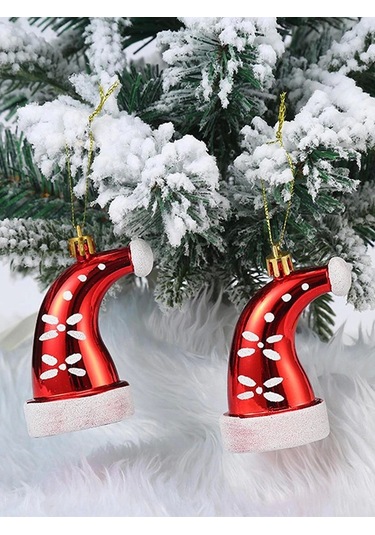 Yılbaşı Ağacı Süsü Noel Şapka Kırmızı 8 Cm 2'li Ağaç Süsü