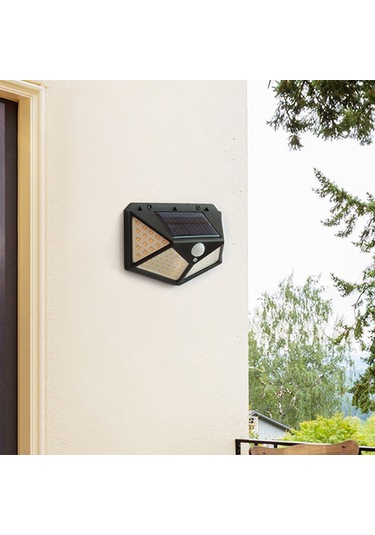 Singree Güneş Enerjili Dört Yönlü Aydınlatma Duvar Lambası - İnsan Algılama 100 Led - Dış Mekan Bahçe Işığı Siyah Beyaz