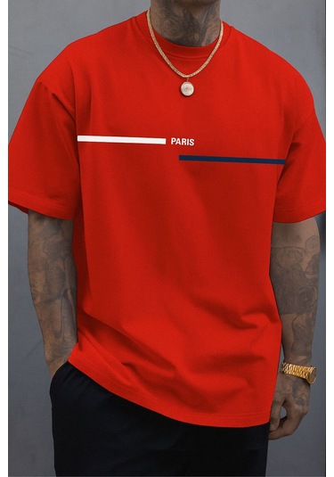 Paris Baskılı Unisex Tshırt Kirmizi