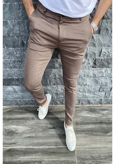 Oksit Zoom 108 Desenli Slim Fit Likralı Keten Pantolon
