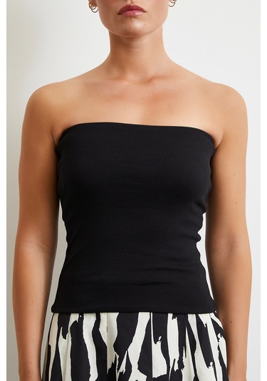 Straplez Top Siyah Siyah