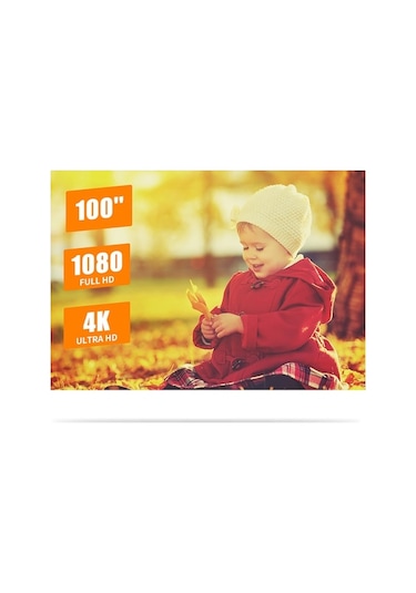 Fortunelane 100 16:9 Metal Katlanabilir Projeksiyon Ekranı - Deliksiz Montaj, Çift Taraflı Yapıştırıcı