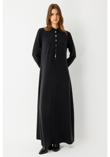 Oysh Kumaş Elbise Siyah Siyah