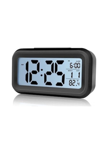 Akıllı Dijital Masa Saati Alarmlı Karanlık Sensörlü Fotoselli - Siyah