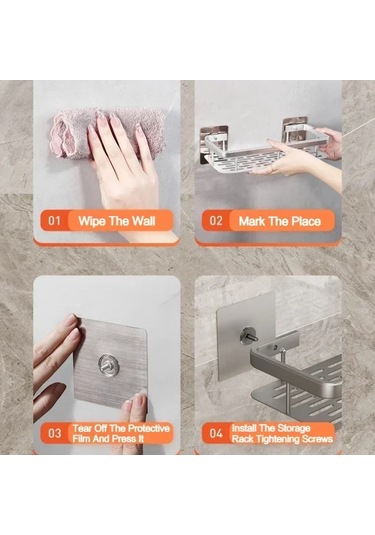 Banyo Raf Depolama Rafı Hiçbir Matkap Duvara Monte Şampuan Siyah