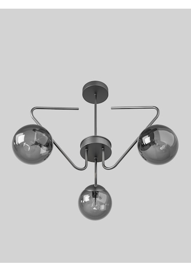 Lunor Siyah Metal Füme Cam Küre Başlıklı Modern 3'lü Avize