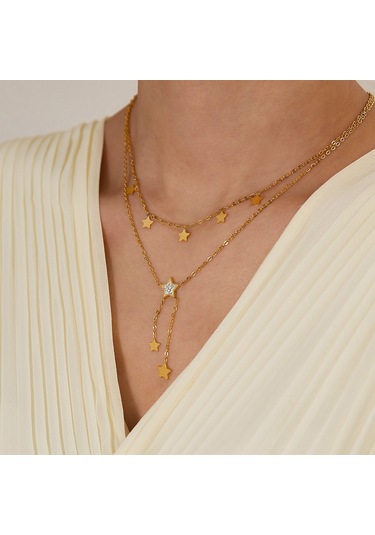 Sones Opk Gx2436 Paslanmaz Çelik Püskül Pentagram Kolye Yığma Kolye Altın