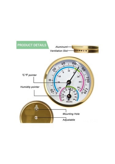 Skycity Altın Renkli Kompakt Oda Sıcaklık Nem Ölçer - Duvar Montajlı, Pil Gerektirmeyen Ev Ofis Serinlik Kontrol Cihazı