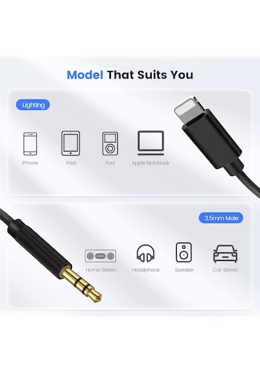 Apple Uyumlu İphone Aux Kablosu Lightning To 3.5mm Jack Çevirici Dönüştürücü Beyaz Bluetooth Gerektirmez