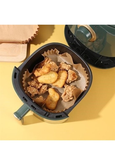 9072618519435drvs1 - 50 Adet Air Fryer Pişirme Kağıdı Tek Kullanımlık Hava Fritöz Yağ Geçirmez Yapışmaz Kare Tabak Model
