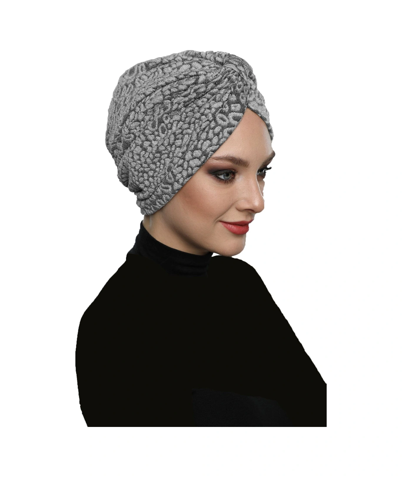 Brokar Bantlı Gri Astarlı Hazır Türban Tesettür Bone Gri