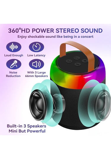 Yifomall Karaoke Ev Müzik Sistemi: Bluetooth Hoparlör + 2 Mikrofon, Dsp Teknoloji, Rgb Işık, 1200mah Pil Siyah