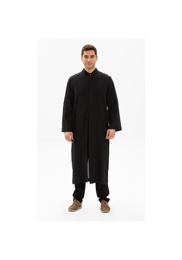 Şile Bezi İnce Erkek Namaz Cübbesi Yazlık Namazlık Pamuk Kumaş Cübbe Siyah Syh-siyah Siyah