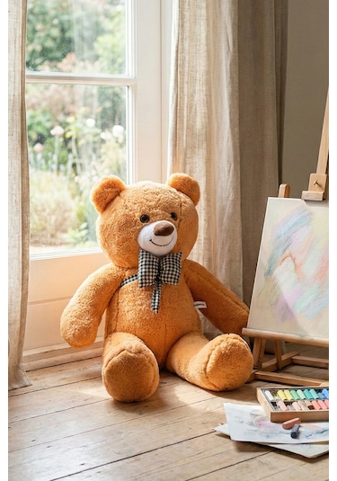 80 Cm Büyük Boy Yumuşak Papyonlu Oyuncak Ayıcık Açık Kahve