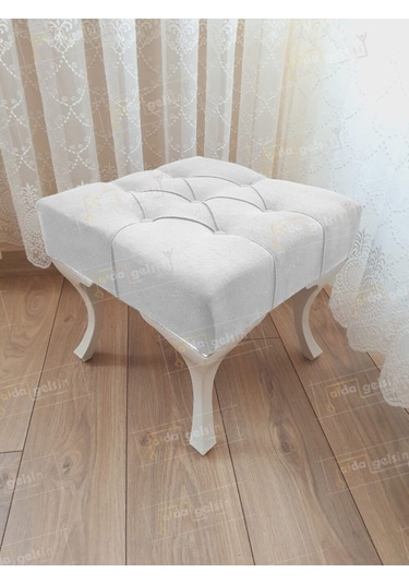 Kapitoneli Makyaj Pufu Ayak Ucu Puf Beyaz Ayak 45 45 Beyaz